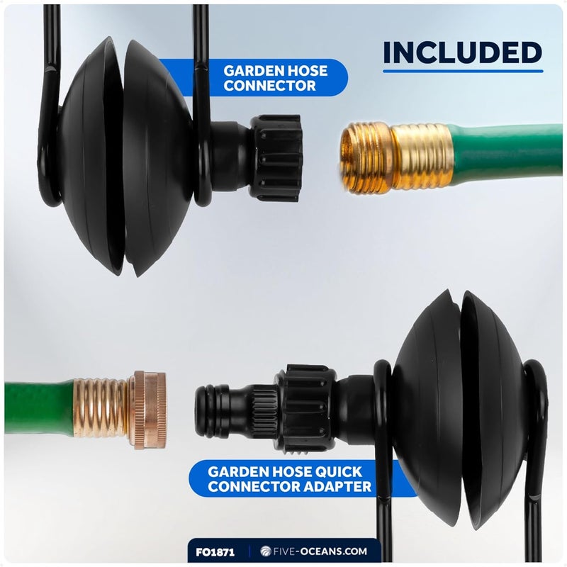 Five Oceans Outboard Motor Muffs, Boat Motor Flusher, Black PVC Marine Grade Muffs, Coated Steel Bracket, Includes Garden Hose Connector & Quick Connect Adapter - Image 5